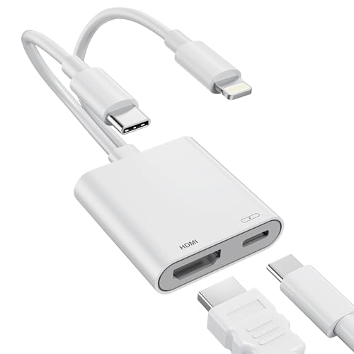 USB-C and Lightning to HDMI Adapter for iPhone to TV, 4K@60Hz MFi Certified Lightning to Digital AV Adapter with 100W Charging Port for iPhone 17/16/15/iPad/MacBook to TV/Monitor/Projector