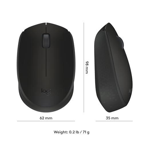 Logitech M170 Compact Ambidextrous 2.4 GHz Wireless Mouse - Black | Ambidextrous mouse with 2.4 GHz USB-A Nano Receiver, Optical Tracking, 12-Months Battery Life, PC, Mac, Laptop compatible - color: Black