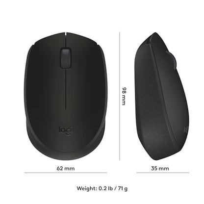 Logitech M170 Compact Ambidextrous 2.4 GHz Wireless Mouse - Black | Ambidextrous mouse with 2.4 GHz USB-A Nano Receiver, Optical Tracking, 12-Months Battery Life, PC, Mac, Laptop compatible - color: Black