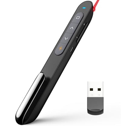 N76 Rechargeable Presentation clicker for PowerPoint Presentations | Presentation Remote with Red Laser, Long Range Wireless Presenter, USB-A Slide Advancer with Mac/Windows/Linux/Android - color: Red - Rechg. - USB-A