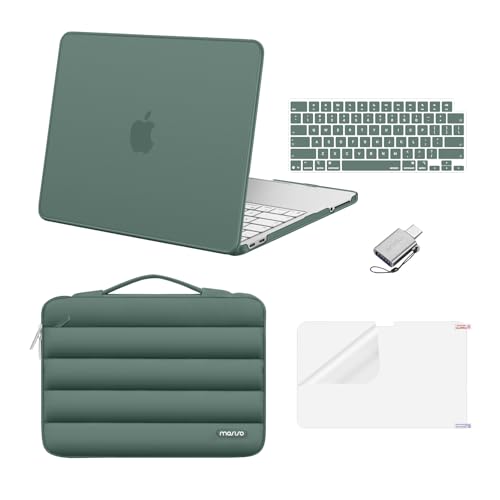 MOSISO Compatible with MacBook Neo Case 13 inch 2026 Release Model A3404 with A18 Pro Chip, Scratch-Resistant Protective Hard Shell&Puffy Sleeve Bag&Keyboard Skin&Screen Film&Type C, Emerald Green - color: Emerald Green