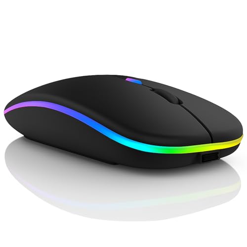 Wireless Mouse for Laptop & PC – Magic, Bluetooth, Rechargeable USB-C, Slim Design with RGB Backlight, Dual Mode 2.4GHz for MacBook, iPad (Jet Black)