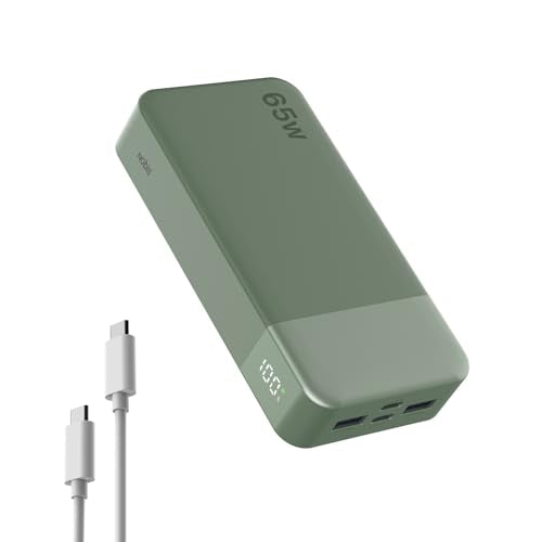 NOBIS 20000mAh Battery Pack Power Bank 65W Power Bank, Portable Charger with Digital Display, Dual USB-C/USB-A Fast Charging for Laptop, Phone, Tablet, Travel-Friendly External Battery Pack - color: Green