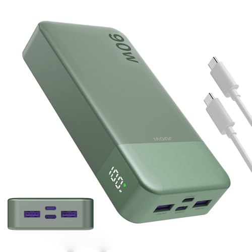 JUOVI Portable Charger, 90W Laptop Power Bank 20000mAh Portable Phone Charger, Power Bank Fast Charging with 2 USB-C & 2 USB-A Ports,Battery Bank for MacBook iPhone 17/16/15 Series, Galaxy (Green) - color: Green