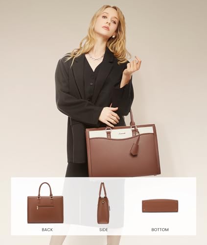 LOVEVOOK Laptop Tote Bag for Women, Leather Office Work Bag Briefcase fit for 15.6 inch Laptop, Large Teacher Computer Bag Handbag,2pcs Set Leather/Brown-White | PU Leather Business Briefcase Teacher Travel College Bag Handbag fit for 15.6 inch Laptop, Of
