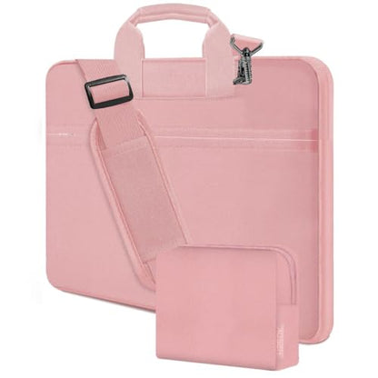 Hseok Laptop Shoulder Bag 17-17.3 inch Case, Durable Shockproof Protective Briefcase with Multi-Pockets Compatible with Lenovo Most 17-17.3 inch HP Acer Dell ASUS MSI Notebooks,Pink - color: Pink, size: 17-17.3"