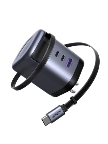 UGREEN Nexode 100W GaN 3-Port USB-C Charger for MacBook & iPhone | Built-in retractable cable, GaN tech, Wall adapter. Powers for laptops, iPhones, DJI drones