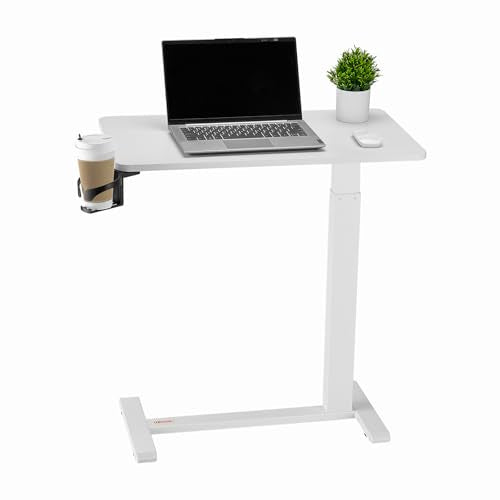 VEVOR Overbed Table, Over Bed Table with Wheels Adjustable Height, Mobile Hospital Bed Table, Rolling Laptop Desk with Fixed Top & Cup Holder, Portable Over Bed Desk for Home, Office, Study, White - color: White, style: Fixed Desktop