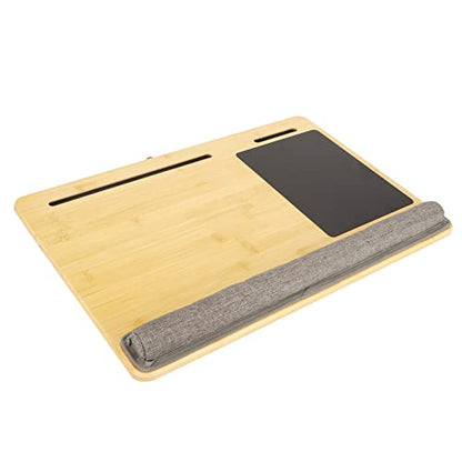 Laptop Desk Built in Slot Mouse Pad Wrist Pad Fits Up to 18.5 Inch Laptop Bamboo Top Lap Desk with Pillow Cushion Large Space DeskLap DeskPortable Lap DeskBamboo
