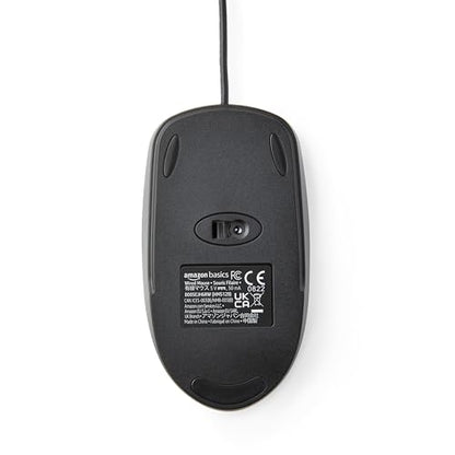 Amazon Basics 3-Button USB Wired Mouse with Responsive Tracking, Plug & Play, Compatible with Windows and Mac, Black - size: 1-Pack