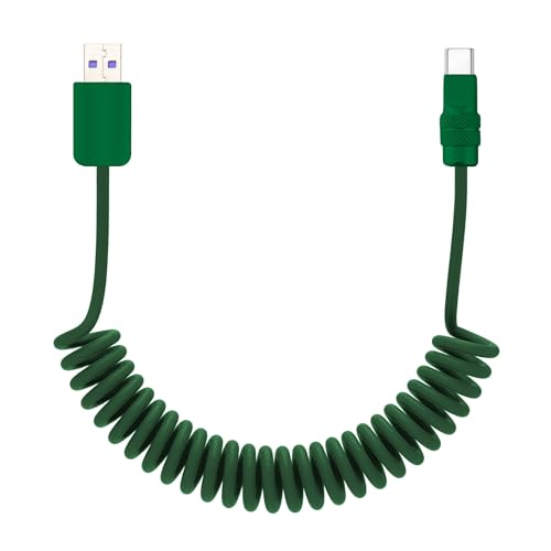 chubbycable USB A to C 120W Braided Coiled Charging Cable, All Green, 6FT | 45,000+ Bend Tested, 480Mbps Data Transfer, E-Marker Safety Chip, Strong Elasticity, Retracts to Stay Neat - color: Green+Green, style: USB A-Type C