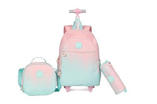 Wheels Kids Backpacks for Large Girls Rolling School Backpack with lunch box(DROPS BLUE) - color: Drops Blue