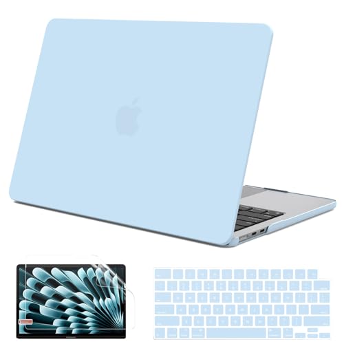G JGOO Compatible with MacBook Air 15 inch Case 2026 2025 2024 2023 M5 A3448 M4 A3241 M3 A3114 M2 A2941, Plastic Hard Shell for 15 inch MacBook Air Case+Keyboard Cover+Screen Protector, Air Blue - color: Air Blue