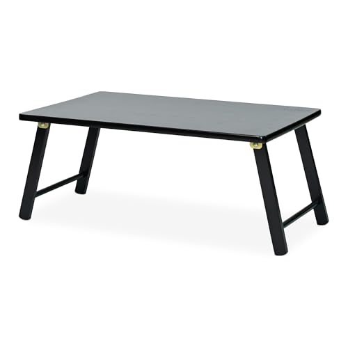 PJ Wood Folding Laptop Desk Tray - Portable Lap Desk - 24 in | Solid Wood Frame, 23.6 x 15.4 x 10.2 in, No Assembly Required, 4 lb Weight, Flat Fold Storage, Black Finish - color: Black