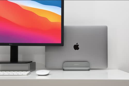 Aluminum Laptop Vertical Stand Organizer, Sturdy Laptop Computer Holder Desktop Stand Compatible with new Retina Apple MacBook Pro/Air/Neo, Mac mini & iPad Pro - Spacegrey - color: Spacegrey