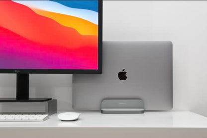 Aluminum Laptop Vertical Stand Organizer, Sturdy Laptop Computer Holder Desktop Stand Compatible with new Retina Apple MacBook Pro/Air/Neo, Mac mini & iPad Pro - Spacegrey - color: Spacegrey