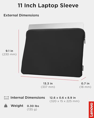 Lenovo Basic Laptop Sleeve 11 Inch Notebook/Tablet Compatible with MacBook Air/Pro Neoprene Material - Soft Fleece Lining - Zippered Top Opening - Black - size: 11 inch