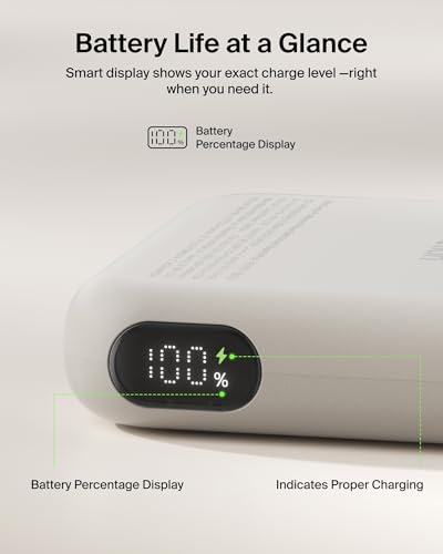Belkin 10000mAh Qi2.2 25W MagSafe Power Bank with Kickstand and Display | Wireless Charging Battery Pack, iPhone 17, Air, Pro, Pro Max, Google Pixel 10, Digital Battery Display, Magnetic - color: Sand
