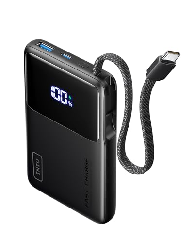 INIU 10000mAh Portable Charger, Smaller 45W Fast Charging Travel Power Bank | Flight-Safe for Travel, Built in USB C Cable, LED Display, Battery Pack for iPhone 17 16 Pro, Samsung S26, iPad etc - color: Black, size: 10000mAh