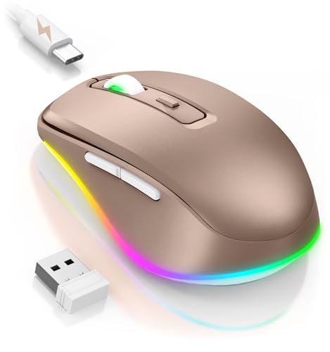 PEIOUS Wireless Mouse Jiggler, LED Mouse with Built-in Mouse Mover, Gold | Rechargeable, Silent Clicks, Adjustable DPI and Random Movement Keep Computers Awake for Work-Life Balance on Laptop/PC/Mac - color: Gold