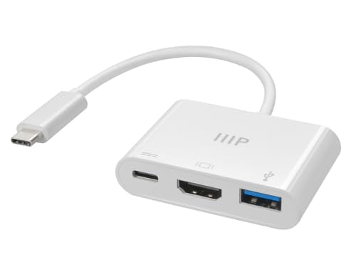 Monoprice 3-in-1 USB-C to HDMI Multiport Adapter - Compact and Portable, True Plug-n-Play, Compatible with USB C Laptops and Other Type C Devices, Supports Windows and MacOS, for Home and Office