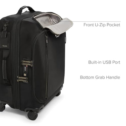 TUMI - Voyageur Leger 4 Wheeled Luggage - Women's Lightweight and Spacious, Sleek Silhouette, Durable Premium Suitcase - 21.8" Large Dual Access Expandable Carry On, Black with Gunmetal Hardware - color: BLACK/GUNMETAL, style: 21.8" Continental Expandable