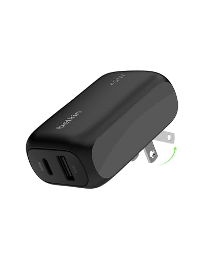 Belkin Dual Port Charger Block 42W, USB-C + USB-A Charger Super Fast Charging - Samsung Galaxy S26, Apple iPhone 17, Air, Pro, Pro Max, iPad, AirPods, Apple Watch, Nintendo Switch 2 & More - Black - color: Black