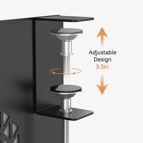 Desk Side Storage, Metal Laptop Holder with Magnetic Pen Box, Clamp-On Under Desk Organizer with Cooling Holes & Anti-Scratch Pads for Office and Home (Black) - color: Black