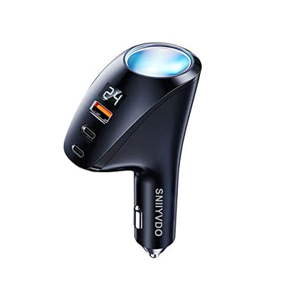 [PD36W&QC22.5W] Car Charger Adapter,5 IN 1 USB Car Charger with Multi Port,[Voltage Display] 12V/24V Car Adapter Compatible with iPhone 15 Pro Max/14/13/12/11/X/XR/XS,Samsung,iPad,Dash Cam etc