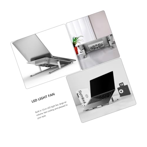 Cabilock Aluminum Alloy Laptop Cooler Stand with RGB LED Fans, Height Adjustable Ventilated Cooling Pad for Gaming and Office Notebooks, Silver