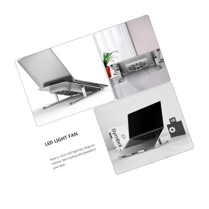 Cabilock Aluminum Alloy Laptop Cooler Stand with RGB LED Fans, Height Adjustable Ventilated Cooling Pad for Gaming and Office Notebooks, Silver