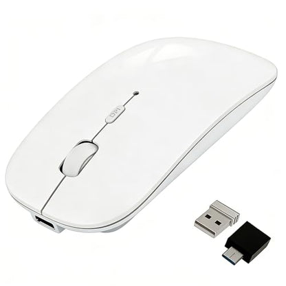 HOTDREAM Bluetooth Wireless Rechargeable Mouse for MacBook Pro/Air/iPad Air/iPad Pro/Laptop/Tablet/iPhone/PC, Bluetooth 5.2/3.0 and 2.4GHz Dual Mode Mouse (White) - color: white