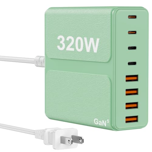 320W USB C Charger Block, 8-Port USB C Charging Station PD 65W PC Laptop Fast Charger Adapter for MacBookPro/Air,DELL,iPad,Portable Charging Station for iPhone,Samsung Galaxy (Green) - color: Green