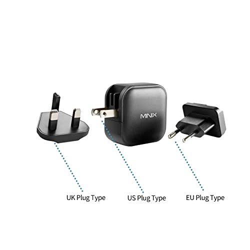 MINIX P1 66W Turbo 3-Port GaN Travel Wall Charger USB C Fast Power Adapter | Foldable Plug (2x USB-C, 1x USB-A) Compatible with MacBook Pro Air, iPad Pro, iPhone 17/16/15/13, Galaxy S25 (US/UK/EU Plugs)