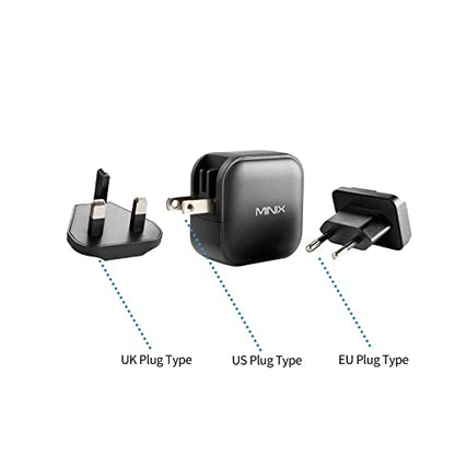 MINIX P1 66W Turbo 3-Port GaN Travel Wall Charger USB C Fast Power Adapter | Foldable Plug (2x USB-C, 1x USB-A) Compatible with MacBook Pro Air, iPad Pro, iPhone 17/16/15/13, Galaxy S25 (US/UK/EU Plugs)