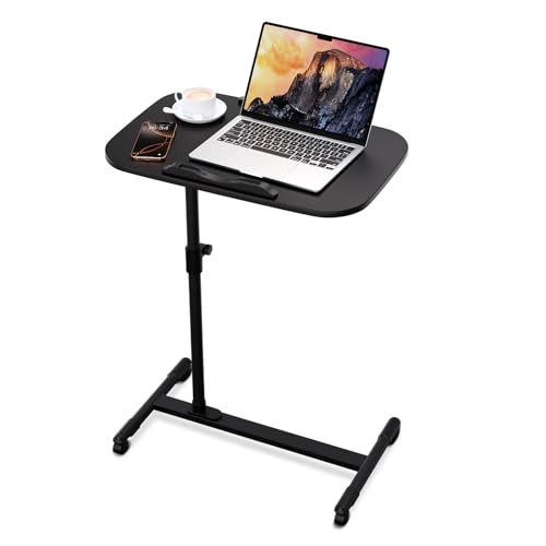 Magshion Tilt Overbed Bedside Table with Wheels, Rolling Laptop Desk with Height Adjustment from 24" to 36", Sit to Stand Up, Mobile Standing Desk for Hospital Home Office, Black Frame - color: Black Frame, size: One-Piece Desktop