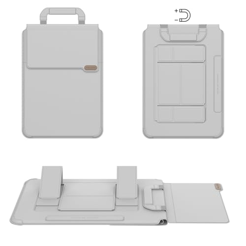 Nillkin Versatile Pro Upgraded 12-14in Laptop Sleeve with Stand & Mouse Pad | 3-in-1 Laptop Case for MacBook/Dell/HP/Lenovo, Slim, Travel Friendly, Dual-angle Stand, Magnetic Handle, PU Leather, Black - color: Gray, size: 14.2