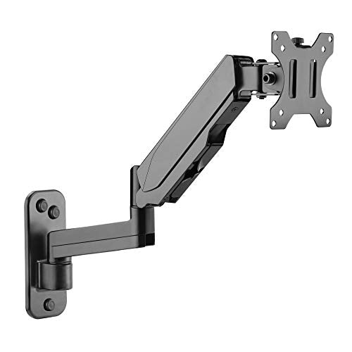 Mount-It Monitor Wall Mount, Gas Spring Arm, Full Motion, 17-32 Inch | Computer Monitor Arm with Cable Management, 11 in Height Range, Tilt Swivel, VESA 75x75 100x100, 17.6 Lbs, Alloy Steel, Black