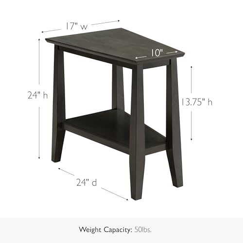 Leick Home Delton End Table, Solid Wood, Narrow Wedge Shape, Bottom Display Shelf, Easy-Assembly, For Living Room/Bedroom, Smoke Gray, 24.0 in. L x 14.0 in W x 24.0 in. H, 10402-GR - color: Smokey Gray
