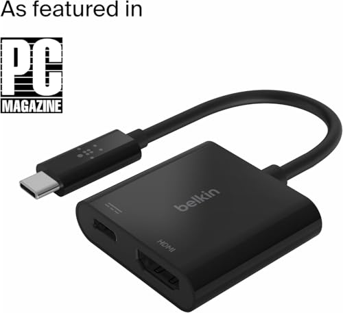 Belkin USB C to HDMI Adapter + USBC Charging Port to Charge While You Display, Supports 4K UHD Video, Passthrough Power up to 60W for Connected Devices, Compatible with MacBook, iPad, Windows - size: (Pack of 1), style: USB-C to HDMI + Charging