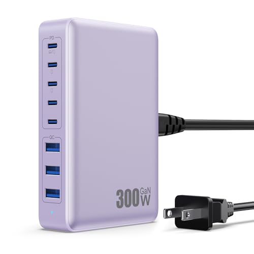 USB C Charger 300W USB C Charger Block, 8-Ports GaN IV Fast Charging Station Hub,PD 100W Laptop Charger Adapter,for MacBook Pro/Air/iPad/iPhone16/15/14/Apple Watch/DELL/Samsung for Home Office - color: Purple, size: 300W