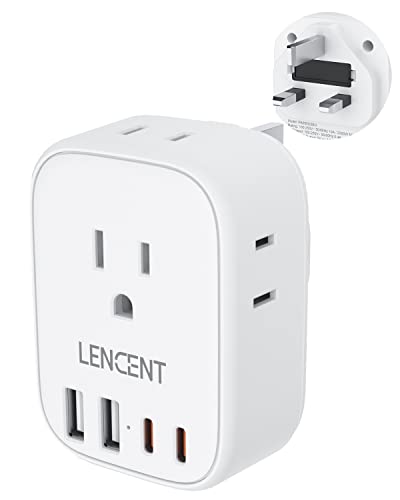 LENCENT US to UK Ireland Travel Plug Adapter, Grounded Type G Adapter | Travel with 4 Outlets 4 USB Ports(2 USB C), Power Plug for USA to Dubai Scotland British London England Hong Kong Singapore - style: Type G-17.5W-UK Ireland