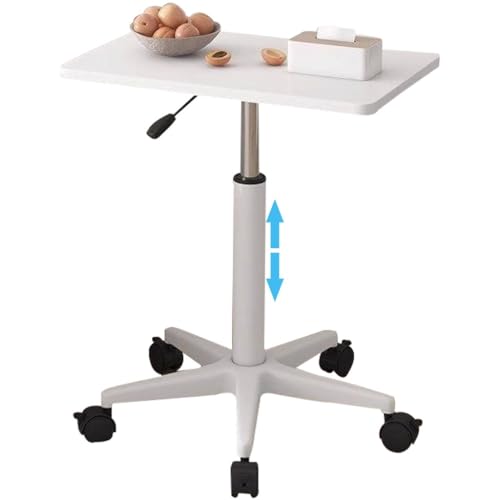 Height Adjustable Standing Table, Large Portable Laptop Desk with Wheels, Home Mobile Sofa Side Table, Easy Assemble Computer Desk(White,60 * 39 * 60-80cm) - color: White, size: 60*39*60-80cm