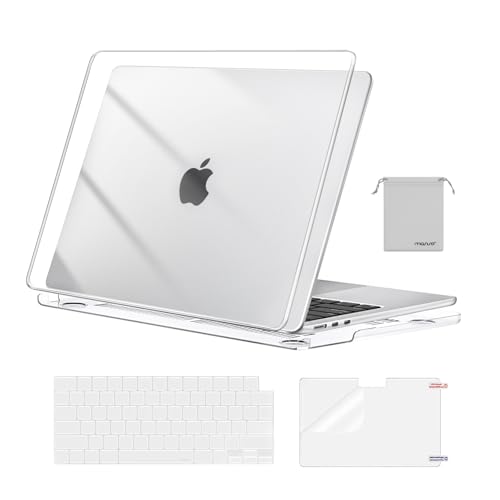 MOSISO Compatible with MacBook Air 13 inch Case M5 2026 M4 M3 M2 2025-2022 | A3449 A3240 A3113 A2681, Hard Shell&Keyboard Cover&Screen Film&Pouch for MacBook Air 13.6 inch Case, Crystal Clear - color: Crystal Clear