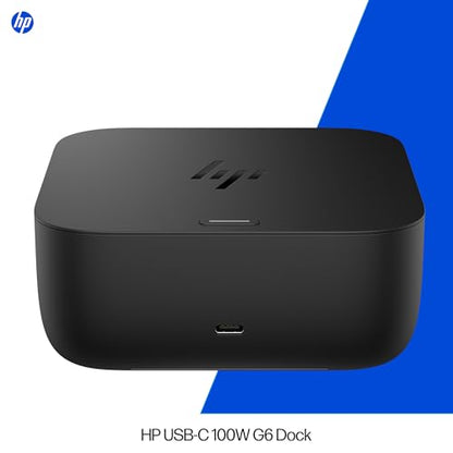HP USB-C 100W G6 Dock + One Extra USB-C Cable Included, Future-Proof Design with Ambient LED Lighting, On-Screen Notifications, Extra USB-C Ports, HDMI 2.1, 120Hz - style: G6 + USB-C