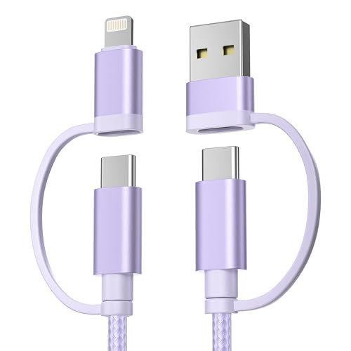 Basesailor 4 in 1 USB C to USB C Cable 10ft iPhone 16 15 14 13 Mini Plus Max,60W Fast Charging Multi Charger Cord with USBA Adapter/iOS/Type C for Apple iWatch 10 9 8,MacBook Pro,iPad,S25 S24 S23,17 - color: Purple, size: 10FT/3M