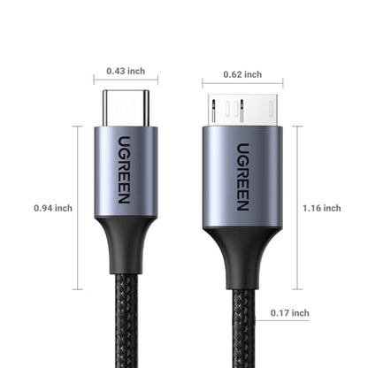 UGREEN 10Gbps USB C to Micro B Cable 1.5FT for External Hard Drive | 10Gbps transfer speed, braided shield, 40000+ bend tests, aluminum alloy shell, wide device compatibility - size: 1.5 FT