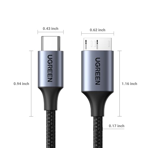 UGREEN 10Gbps USB C to Micro B Cable 10FT for External Hard Drive | 10Gbps transfer speed, braided shield, 40000+ bend tests, aluminum alloy shell, wide device compatibility - size: 10 FT