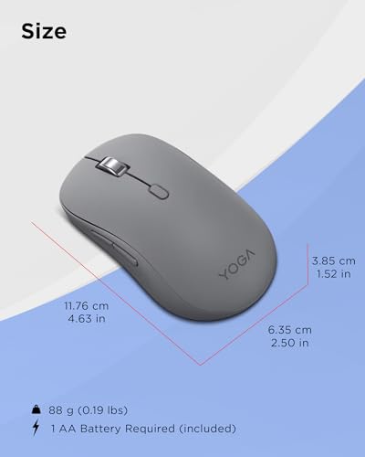 Lenovo Yoga Bluetooth Silent Mouse, 3 Level DPI Adjustment, 36 Month Battery Life, Bluetooth 5.3, 3 Device Paring, Whisper Quiet, Programmable Buttons, Smooth Finish, Luna Grey - color: Luna Grey