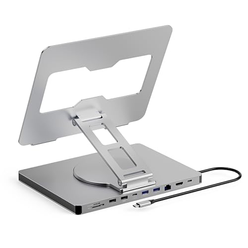 LICAEVEY Laptop Docking Station Stand, 10 in 1 USB C Hub with 100W PD Charging 4K HDMI Gigabit Ethernet Foldable Riser for Laptops Under 16 Inches